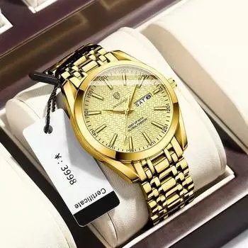 Металлические модные мужские наручные часы с календарем водонепроницаемые часы