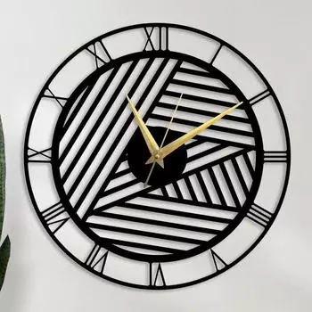 Металлические настенные часы для гостиной и домашнего декора/Часы большого размера и настенное украшение/Металлические уличные настенные часы для спальни, офиса - Черные 39 x 39 cm