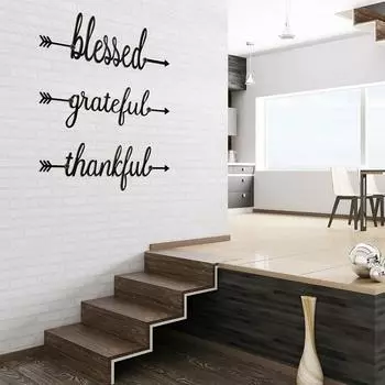 Металлические настенные надписи «Благодарный», «Признательный», «Благословенный» из черного металла с узорами в виде стрел, стильный настенный декор для дома, гостиной чёрный