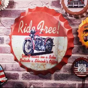 Металлические настенные таблички с крышками от бутылок - 14X14 дюймов – RIDE FREE | Металлическая настенная крышка от бутылки для украшения дома, фермерского дома, бара и кафе
