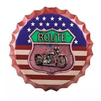Металлические Настенные Таблички с Крышками от Бутылок - 14X14 Дюймов – Route 66 Флаг США | Металлическая Настенная Подвеска Крышка от Бутылки для Дома, Фермерского Дома, Бара и Кафе