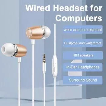 Металлические наушники-вкладыши с тяжелыми басами и микрофоном, HIFI звук, водонепроницаемые проводные наушники с шумоподавлением 3,5 мм серебряный