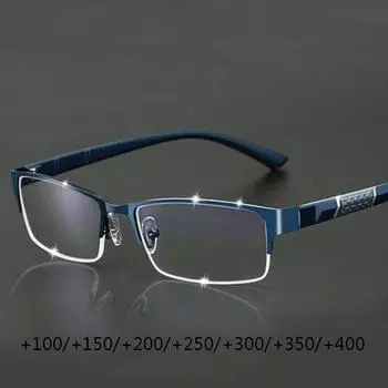 Металлические очки для чтения с защитой от синего света, дальнозоркие очки, мужские деловые очки, диоптрии 0 +1,0 +1,5 +2,0 +2,5 +3,0 +3,5 +4,0 Strength 100