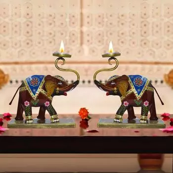 Металлические подсвечники-слоны, набор из 2 штук, домашний декор - подарочный товар, декоративная фигурка слона для украшения стола