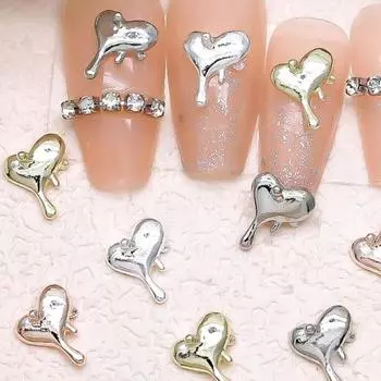 Металлические подвески для ногтей в виде сердца, блестящий металлический дизайн ногтей, ювелирные изделия, чехол для телефона для маникюра «сделай сам» золотистый