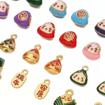 Металлические подвески Loong Boat Festival Zongzi Улыбающееся лицо Подвеска для изготовления ювелирных изделий DIY Браслет Ожерелье 10x14mm красный