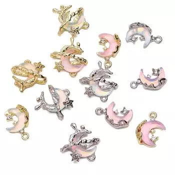 Металлические подвески Стеклянная подвеска с Луной для изготовления ювелирных изделий DIY Браслет Ожерелье 17x18mm серебряный/белый