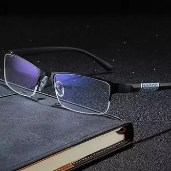 Металлические полурамные очки для чтения с защитой от синего света Hd Tr90, дальнозоркие очки, мужские деловые очки, диоптрии 0 +1,0, от +1,5 до +4,0 3 чёрный