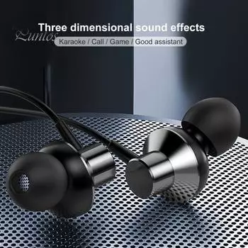 Металлические проводные наушники-вкладыши 3,5 м, универсальная стереогарнитура с тяжелыми басами и микрофоном чёрный