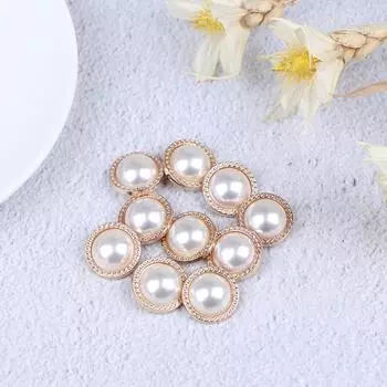 Металлические пуговицы с искусственным жемчугом. 10 шт