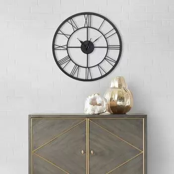 Металлические Римские Современные Часы Большие Настенные Часы, Современные Аналоговые Круглые Новейшие Стильные Часы для Офиса, Магазина, Гостиной (16 дюймов, Черный)