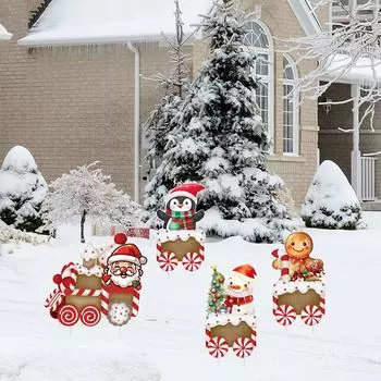 Металлические рождественские дворовые знаки, декор, рождественские дворовые колья, уличные металлические рождественские дворовые знаки с кольями для рождественских праздников на открытом воздухе