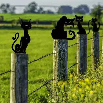 Металлические садовые колья «Черная кошка», декоративные колья для улицы, садовые металлические статуи животных, колья для силуэтных животных