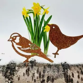 Металлические садовые птицы, Воробей, , Дрозд, Лазоревка, Декор для сада коричневый