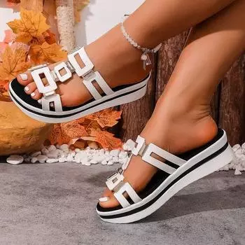 Металлические сандалии для лета, Новые пляжные с открытым носком, на толстой подошве, женские 36 белый