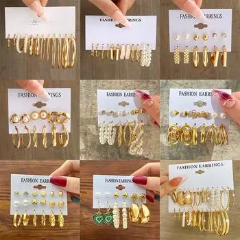 Металлические серьги Квадратные геометрические серьги Винтажные жемчужные серьги Комплект женских аксессуаров