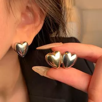 Металлические серьги-сердечки в ретро-гонконгском стиле для женщин — универсальный дизайн в виде персикового сердца A1987