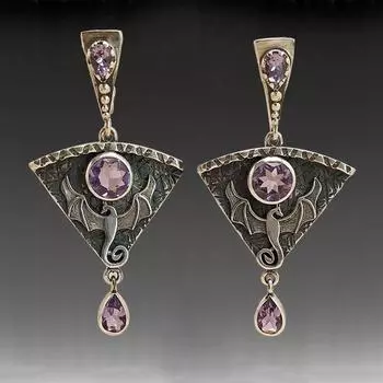 Металлические серьги в стиле дракона в стиле панк в готическом стиле с инкрустацией розовым камнем, серьги-подвески, ювелирные изделия, винтажные ювелирные изделия