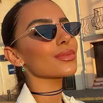 Металлические сексуальные женские солнцезащитные очки «кошачий глаз», треугольные солнцезащитные очки для женщин, уникальные элегантные оттенки, модные очки в маленькой оправе