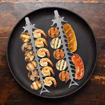 Металлические шампуры для шашлыка 12 дюймов, вилка для барбекю из нержавеющей стали, забавная форма рыбьей кости, шампур для барбекю для гриля мяса, овощей, креветок, многофункциональный инструмент для гриля серебряный