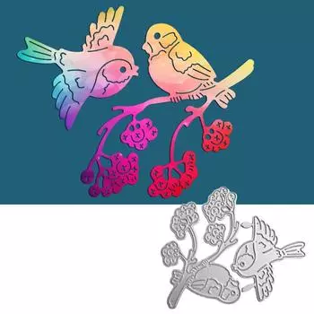 Металлические штампы для резки ветки и двух птиц для скрапбукинга, тиснение, трафареты для изготовления карт, декор для рукоделия серебряный