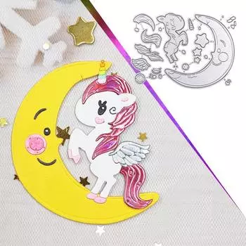 Металлические штампы «Луна и пони», тиснение, штампы для скрапбукинга для изготовления карт, декор серебряный