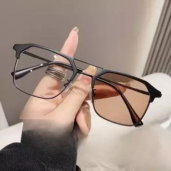 Металлические солнцезащитные очки, меняющие цвет, элегантный стиль бровей, мужские очки для близорукости, меняющие цвет, одна линза, три варианта использования Anti blue light