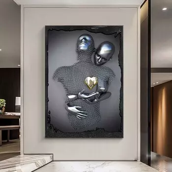 Металлические современные визуальные золотые, серебряные настенные художественные картины, металлические современные скандинавские персонализированные холсты, интерьерные картины, принты, домашний декор 20x30cm красный