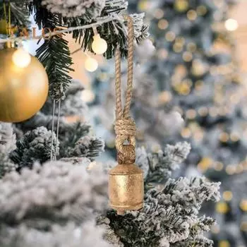 Металлические старинные колокольчики с джутовой веревкой для подвешивания, декоративные коровьи колокольчики, металлические колокольчики с мелодичным звуком для свадеб, вечеринок и рождественских венков S античный бронзовый