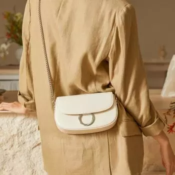 Металлические сумки через плечо для женщин из спилковой кожи, сумка-седло с украшением в виде кольца, маленькая сумка через плечо с подмышкой (20cm<Max Length<30cm) коричневый