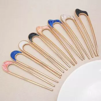 Металлические U-образные шпильки для волос, простые палочки для волос для женщин и девочек, серебряные, золотые, с эмалью, заколки для волос из сплава, головные уборы, аксессуары для волос semicircle синий