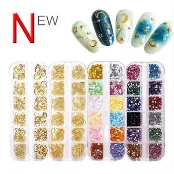 Металлические украшения для ногтей, шпильки, смешанные стили, звезды, луна, золото, серебро, ювелирные изделия из стразов, сделай сам, для дизайна ногтей