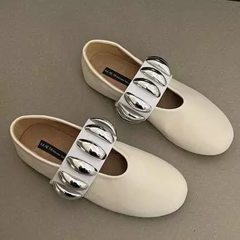 Металлические украшения Женская обувь Плоские балетки Женские туфли-лодочки Мэри Джейн Новые женские туфли с круглым носком Роскошные черные шлепанцы для вечеринок 40 чёрный