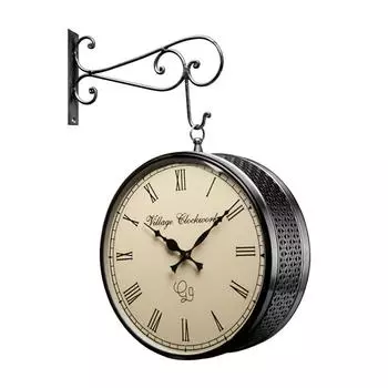 Металлические винтажные аналоговые железнодорожные часы (12 дюймов N, Черный)