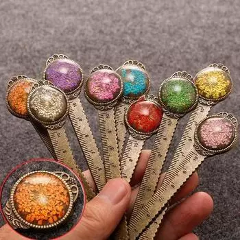 Металлические закладки с сушеными бессмертными цветами ручной работы в стиле ретро blue