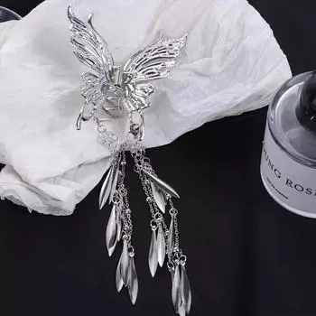 Металлические заколки в виде акулы в этническом стиле, заколки в виде листьев, китайской бабочки, заколки для волос с кисточками и кисточками для волос, коготь на каждый день серебряный