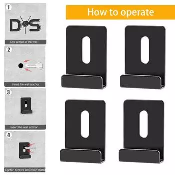 Металлические зажимы для зеркал. Комплект зажимов для подвешивания зеркала с широким каналом. Нержавеющий прочный несущий настенный монтаж. Большие тяжелые фиксаторы. B чёрный