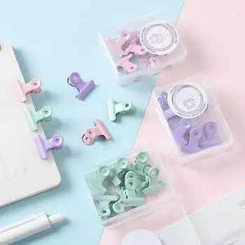 «Металлические зажимы с круглой головкой цвета пастельных макарон — маленькие, свежие зажимы для папок и билетов в дизайне «ласточкин хвост», в цветной коробке» мятный зеленый