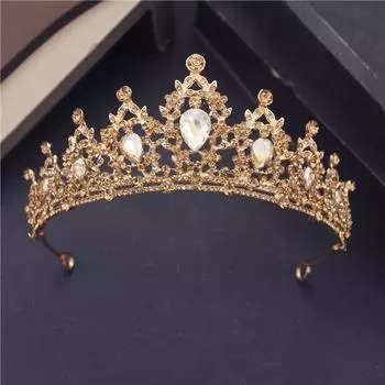 Металлические желтые хрустальные диадемы в стиле барокко и короны, повязка на голову, головной убор принцессы, вечерние, день рождения, свадебные украшения для волос, украшение для театрализованного представления красный