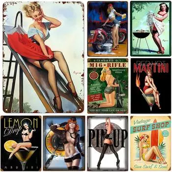 Металлические жестяные знаки Pinup сексуальные женские настенные украшения табличка винтажный художественный постер железная картина для человека пещера дом кафе сад клуб бар 20x30cm