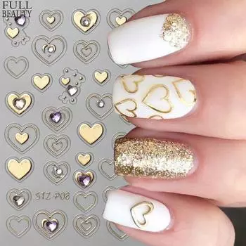 Металлические золотые серебряные наклейки для ногтей сердечки звезды нейл-арт наклейки слайдеры маникюрный декор