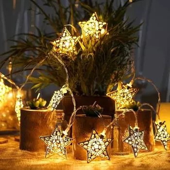 Металлические Звезды Огни для Украшения - 1 шт., 4 метра, 10 светодиодов, Декоративные Огни, Огни для Украшения Дома, Украшение