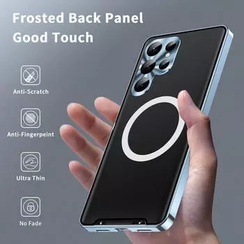 Металлический бампер, акриловая задняя крышка, магнитный чехол для телефона для Samsung Galaxy S24 S23 S22 Ultra S20 S21 FE Note 20, чехол с алюминиевым магнитом, беспроводная зарядка Samsung S24 зелёный