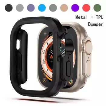 Металлический бампер для Apple Watch Ultra Case 49 мм 45 мм 41 мм 44 мм 40 мм алюминиевый сплав + защитный чехол для экрана TPU для Iwatch Series 8 7 6 5 4 SE 49mm for apple watch чёрный