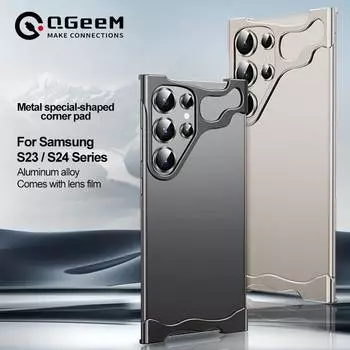 Металлический бампер из титанового сплава неправильной формы, чехол для телефона Samsung Galaxy S23 Plus S24 Ultra, угловые накладки, защитная пленка для объектива Samsung S23 чёрный