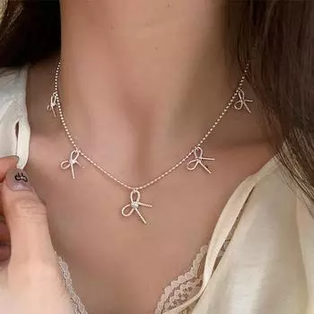 Металлический бант кисточка ожерелье женский нишевый ретро личность простой универсальный темперамент мода цепочка на шею ключица цепочка