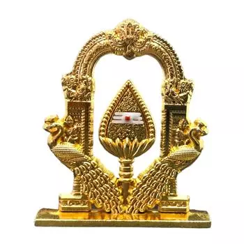 Металлический Божественный Муруган ОМ Вель с Павлином для приборной панели автомобиля | Декоративная Позолоченная Идол Муругана Веля Майила., 6 см золотистый