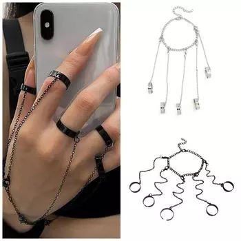Металлический браслет-цепочка, кольцо, интегрированное кольцо, мужской и женский хип-хоп панк-браслет на палец One Size серебряный