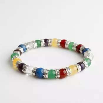 Металлический браслет чакры Аметист, яшма, агат, кварц, лазурит, цитрин