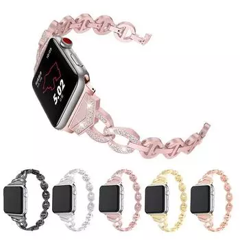 Металлический браслет с бриллиантами VO для Apple Watch 8, 7, 49 мм, 45 мм, 41 мм, быстросъемный ремешок для iWatch 65432SE, 44 мм, 40 мм, 42 мм, 38 мм 38/40/41mm чёрный